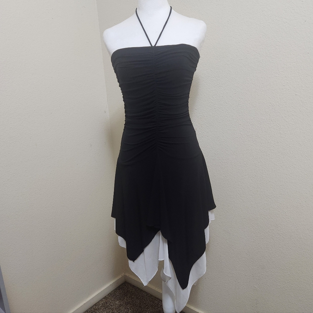 Vtg 90s Y2K Capricho Fairy Dress M Black Halter Asym Hem Party Whimsigoth Witchy - Picture 2 of 16